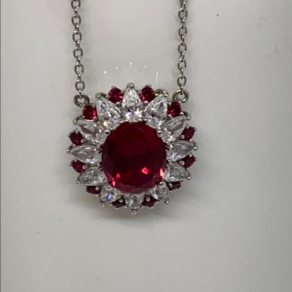 JD Simulated Ruby CZ Pendant Sterling